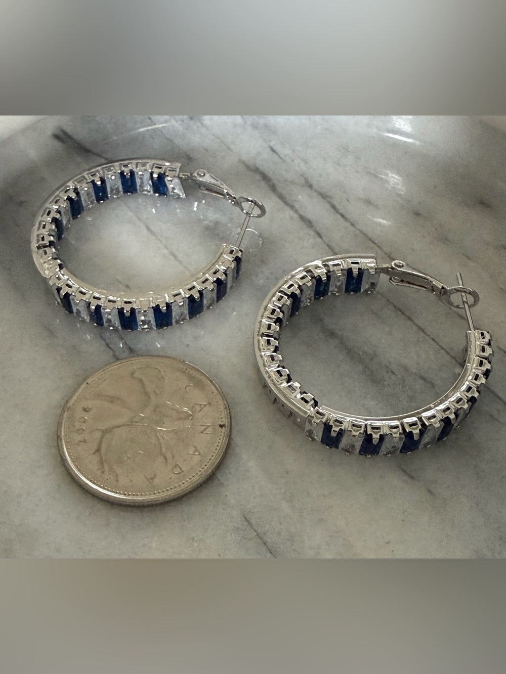 Blue and Clear Crystal Hoop Earrings - Picture 6 of 6
